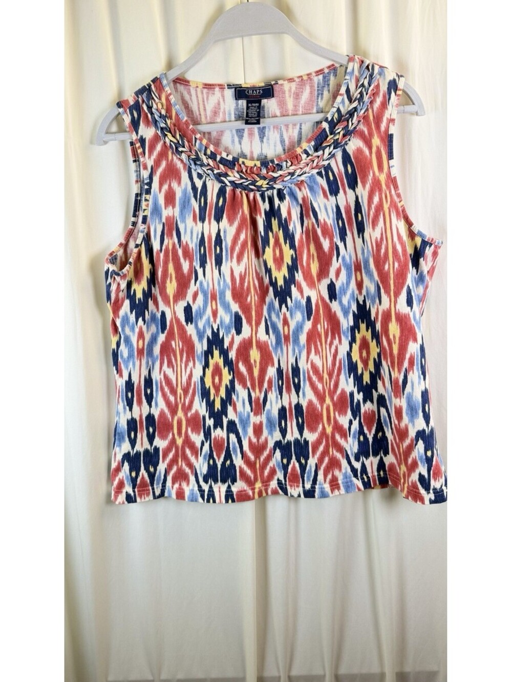 Chaps Denim Tank Top Womens Multicolor Braided Neck Sleeveless Cotton XL